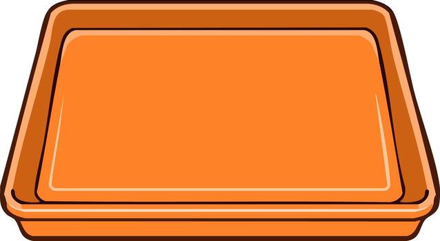 Orange rectangular tray illustration with a black border and perspective view, for serving and storage items vector