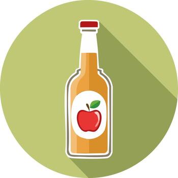 Flat design apple cider bottle with red apple label and long shadow vector