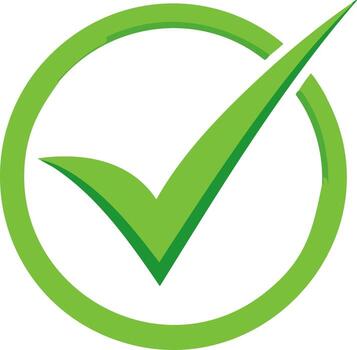 Green check mark inside a circle signifying positive confirmation and approval vector