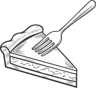 Slice of pie with fork on top hand drawn illustration sketch vector