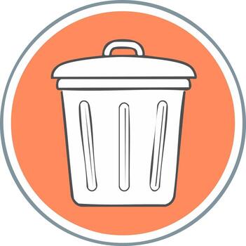 line art icon of a trash can in a colored circle, symbolizing deletion, recycling, and waste disposal vector