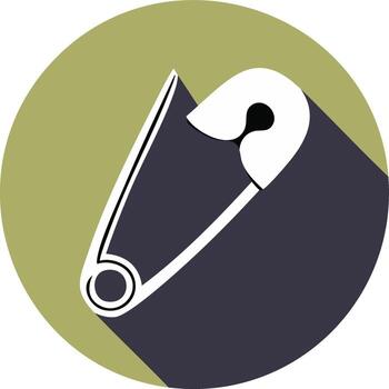 moderno plano diseño icono de un abierto blanco la seguridad alfiler con un largo sombra dentro un verde circulo vector