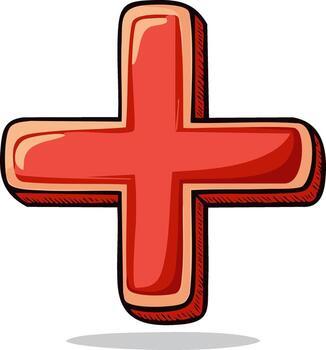 Three-Dimensional Red Plus Sign Graphic cartoon style element, icon of addition, positive concept, mathematical operation, isolated on white background, shadow, simple design vector