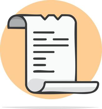 Scroll of paper, rolled up document with text, icon or symbol, on orange backdrop vector