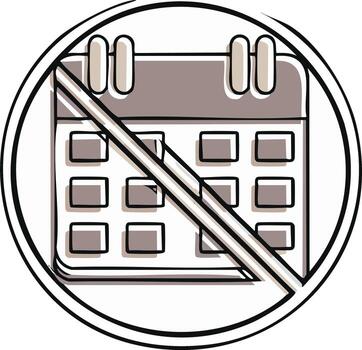 Stylized calendar with cancellation mark inside circle, symbolizing lack of schedule vector