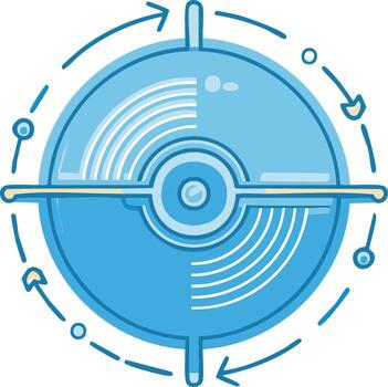 Round diagram illustrates data flow process with arrows representing direction and movement in a cyclical loop pattern vector