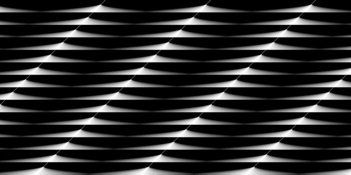 A striking monochrome abstract pattern featuring repeating curved lines that create a sense of depth and shadow. vector