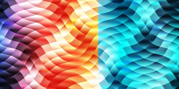 A vibrant abstract design features a striking contrast between warm red and cool blue tones forming a dynamic wavy texture. vector