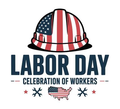 American Flag Hard Hat and Labor Day Text with Wrench and Map Graphics construction workers vector