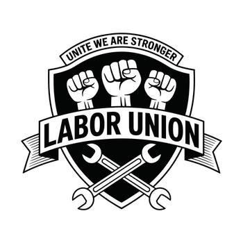 Labor Union Shield with Raised Fists and Crossed Wrenches workers labor movement vector