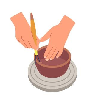 Making pottery with rotary technique vector