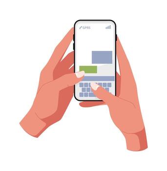 Hand using mobile messenger app vector