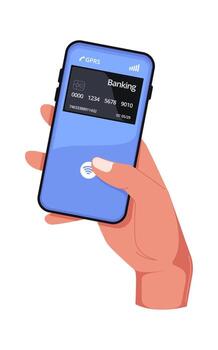 mano utilizando móvil bancario aplicación vector