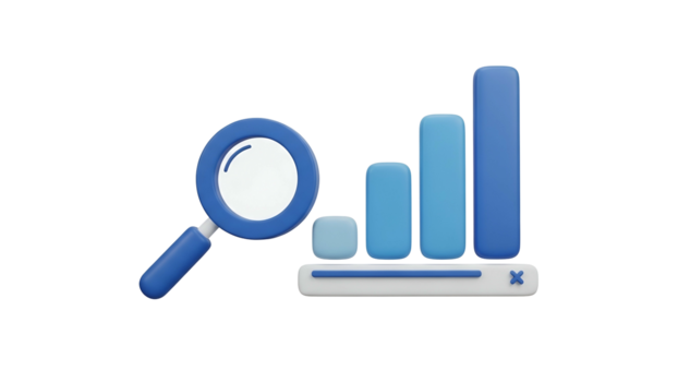 Blue Data Analytics Chart with Magnifying Glass and Bar Graph on Transparent Background png