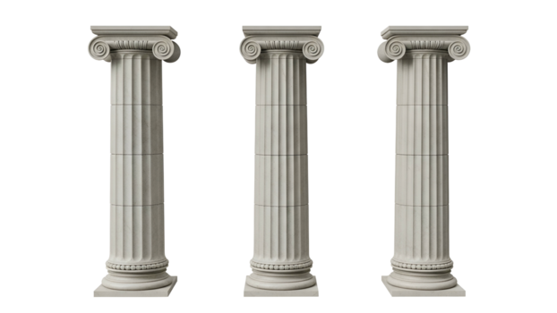 drie klassiek bouwkundig kolommen met ionisch hoofdsteden Aan transparant achtergrond png