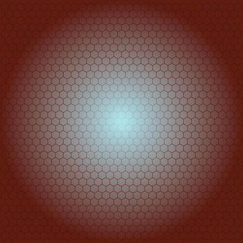 Abstract futuristic background with glowing blue center on a red hexagonal grid pattern vector