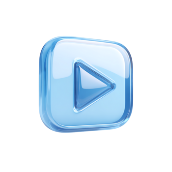 Glossy Blue Play Button Icon, Rounded Square, 3D Render, on Transparent Background png