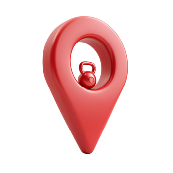 kettlebell dentro un' rosso carta geografica pointer su trasparente sfondo png