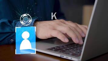 känna till din kund kyc digital verifiering bearbeta begrepp med identitet autentisering, data säkerhet ikon på bärbar dator, representerar fintech efterlevnad, användare verifiering, och uppkopplad bank systemet video