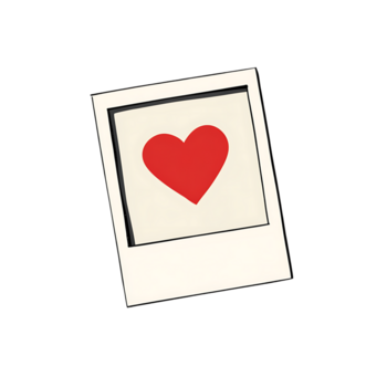 Simple instant photo frame with a red heart symbol on transparent background png