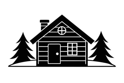 Log cabin with trees and snow on a white background vector