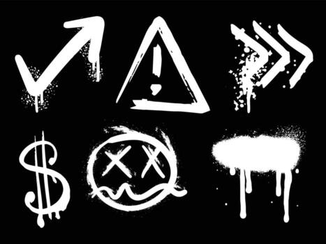 Set of Graffiti Style Icons with Drips and Splatter Effects on Black Background vector