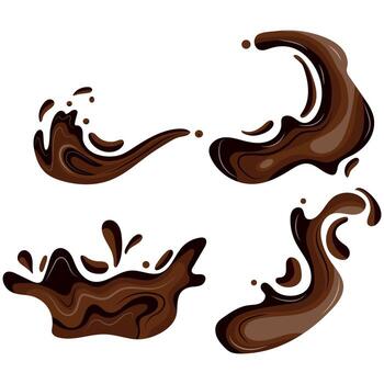 set of icons of melted dark and milk chocolate that form into various spots and waves of cocoa of various shapes, for packaging design, menus, confectionery logos and dessert branding vector
