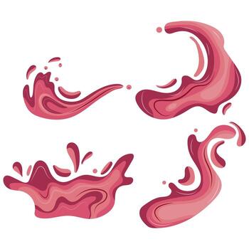 set of icons with melted pale pink chocolate forming into various spots and waves of different shapes vector