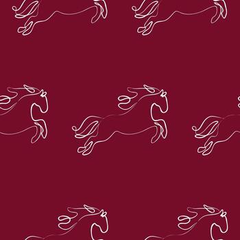 pattern with horses at the moment of jumping in line art style drawn with different contours on a red background, for logos, for web design, stickers, branding and decor vector