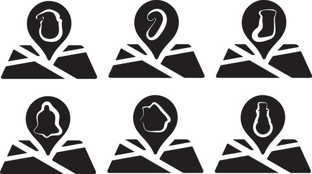 set of various markers for a card with New Year's attributes, namely with a Santa's head, a sock, a candy cane and a snowman in line art style, for thematic holiday designs vector