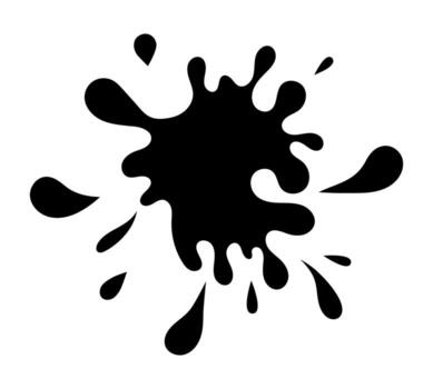 Black ink splatter. Abstract paint stain shape with drops and drips. Grunge artistic blot for design, creativity, art projects, graffiti, texture, and decoration elements vector