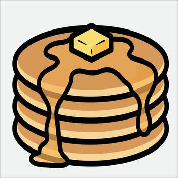 apilar de panqueques con mantequilla y jarabe en dibujos animados estilo vector