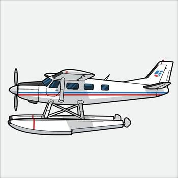 Illustration of a Seaplane with Floats in Side View vector