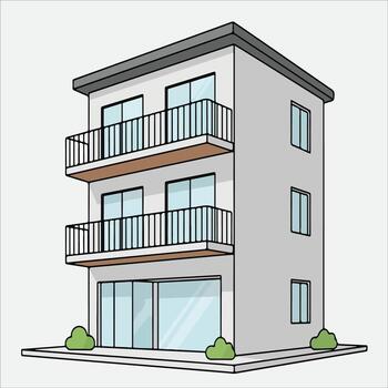 Modern three-story apartment building with balconies and large windows vector