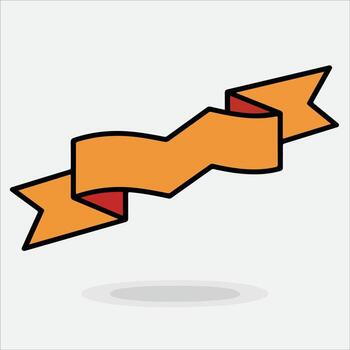 Flat design orange ribbon banner with shadow on gray background vector