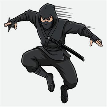 Dynamic illustration of ninja in action pose with shuriken vector