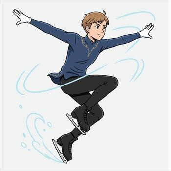 Animated figure skater performing a jump with dynamic motion lines vector