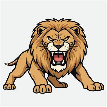 Fierce cartoon lion roaring with dynamic pose on white background vector