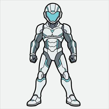 Futuristic armored robot character in a standing pose vector