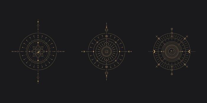 Set of moon and sun line art. Minimal boho linear symbols. Celestial mystic element vector