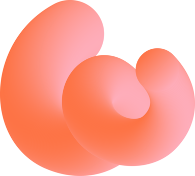 Gradient abstract orange shape. Liquid 3d element. Fluid wavy and swirl spiral. Dynamic trendy bright squiggle with soft gradation for poster design. png