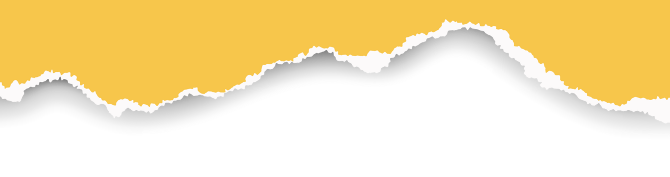 Ripped yellow paper with torn edges. Piece of teared sheet for frame header and template design. Textured cutout shape for banner and collage. Rough stripe for scrapbooking. png