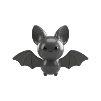 isolato 3d rendere di un' minimo, sorridente nero pipistrello personaggio con grande orecchie e Aperto Ali png