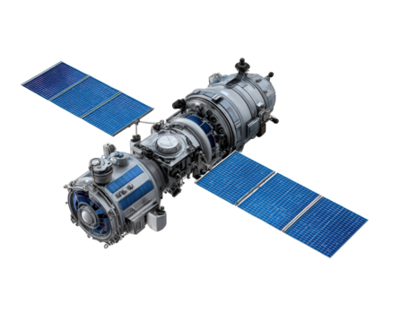 Futuristic satellite with advanced technology orbiting in space. global communication network for science and exploration, an isolated illustration representing connection png