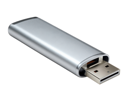 elegant silver- uSB blixt kör minne pinne för bärbar data lagring. modern teknologi enhet för dator fil säkerhetskopiering och överföra isolerat på genomskinlighet bakgrund png