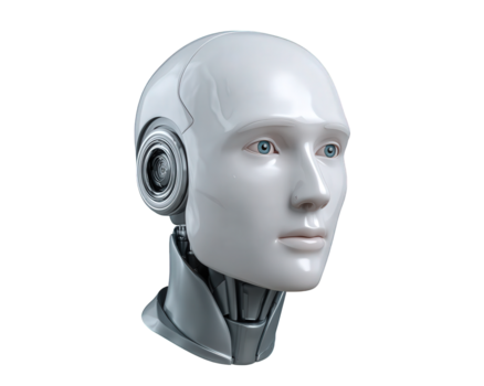 pensativo robot cabeza de futurista androide, concepto para artificial inteligencia y futuro tecnología. esta cyborg cara mirando adelante representa innovación y ai png