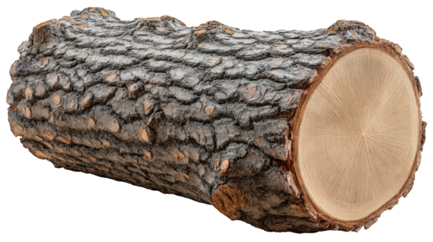 rustiek pijnboom log element met ruw schors patroon en glad besnoeiing einde tonen boom ring. natuurlijk, geïsoleerd stuk van timmerhout perfect voor bosbouw of bouw thema's png