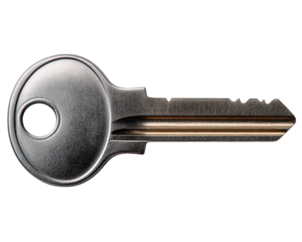 enda silver- dörr nyckel, säkra metall objekt representerar tillgång, möjlighet och Hem säkerhet. ett isolerat symbol av säkerhet, Integritet och upplåsning ny fast egendom png
