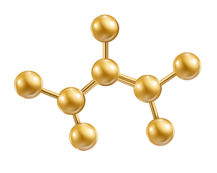 Gold molecule structure illustration representing network connection and data technology. Complex atom and node science concept showing sophisticated scientific bond png