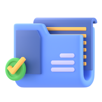 modern 3D folder with green check icon for file validation and digital organization png